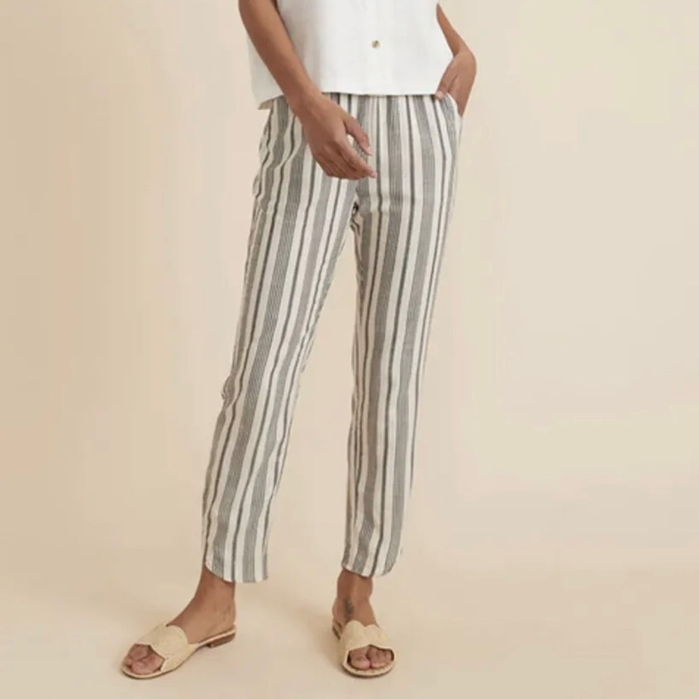 Marine Layer Allison Pant Blue Cream Striped Lightweight Pull On Pants Size XL